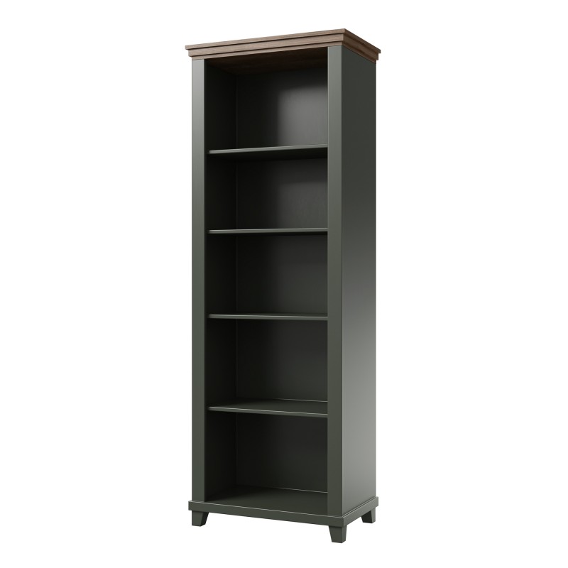 Bibliothèque ASSIA vert foncé et bois 71 cm - 5 niches ouvertes - Élégance sobre et design