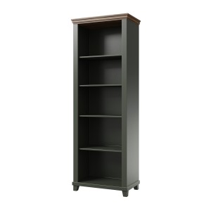 Bibliothèque ASSIA vert foncé et bois 71 cm - 5 niches ouvertes - Élégance sobre et design
