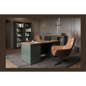 Bibliothèque ASSIA vert foncé et bois 71 cm - 5 niches ouvertes - Élégance sobre et design