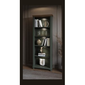 Bibliothèque ASSIA vert foncé et bois 71 cm - 5 niches ouvertes - Élégance sobre et design