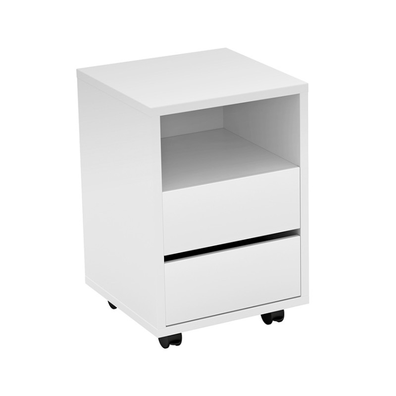 Caisson blanc à roulettes MELTO – 2 tiroirs et 1 niche – Rangement compact et mobile