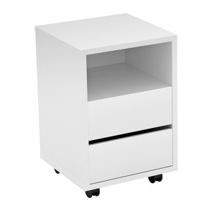 Caisson blanc à roulettes MELTO – 2 tiroirs et 1 niche – Rangement compact et mobile