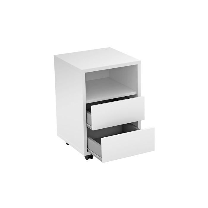 Caisson blanc à roulettes MELTO – 2 tiroirs et 1 niche – Rangement compact et mobile