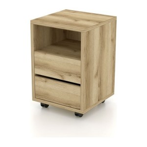 Caisson chêne à roulettes MELTO – 2 tiroirs et 1 niche – Rangement bois clair pratique