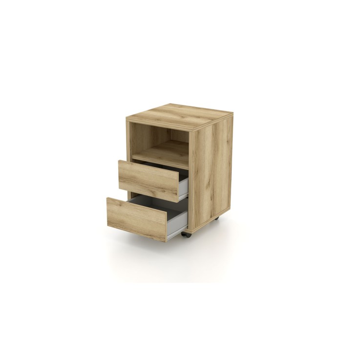 Caisson chêne à roulettes MELTO – 2 tiroirs et 1 niche – Rangement bois clair pratique