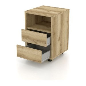 Caisson chêne à roulettes MELTO – 2 tiroirs et 1 niche – Rangement bois clair pratique