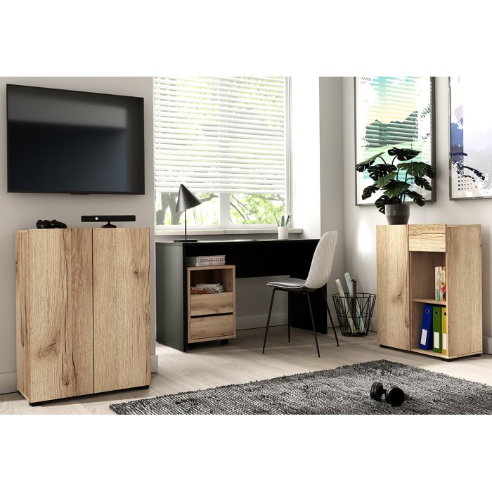 Caisson chêne à roulettes MELTO – 2 tiroirs et 1 niche – Rangement bois clair pratique