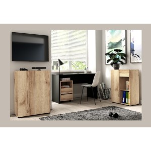 Caisson chêne à roulettes MELTO – 2 tiroirs et 1 niche – Rangement bois clair pratique