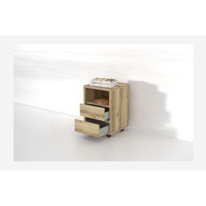 Caisson chêne à roulettes MELTO – 2 tiroirs et 1 niche – Rangement bois clair pratique