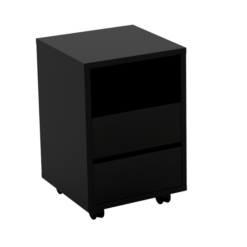 Caisson noir à roulettes MELTO – 2 tiroirs et 1 niche – Rangement compact au look moderne