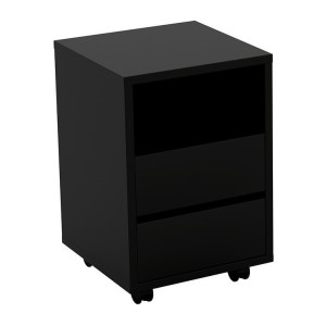 Caisson noir à roulettes MELTO – 2 tiroirs et 1 niche – Rangement compact au look moderne