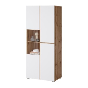 Vitrine HAVANA – Élégance épurée en chêne clair et blanc mat - Sans LED