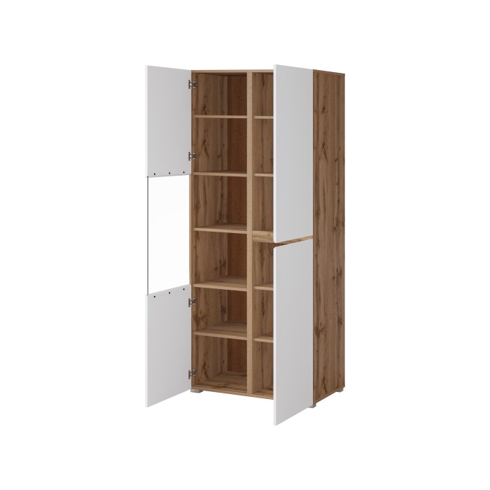 Vitrine HAVANA – Élégance épurée en chêne clair et blanc mat - Sans LED