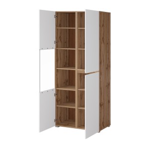 Vitrine HAVANA – Élégance épurée en chêne clair et blanc mat - Sans LED