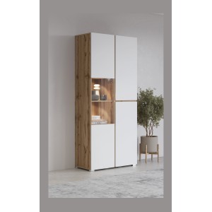 Vitrine HAVANA – Élégance épurée en chêne clair et blanc mat - Sans LED