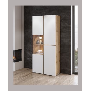 Vitrine HAVANA – Élégance épurée en chêne clair et blanc mat - Sans LED