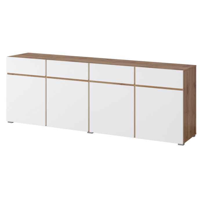 Buffet XL HAVANA – 225 cm – 4 portes et 4 tiroirs – Chêne et blanc – Design moderne sans poignées