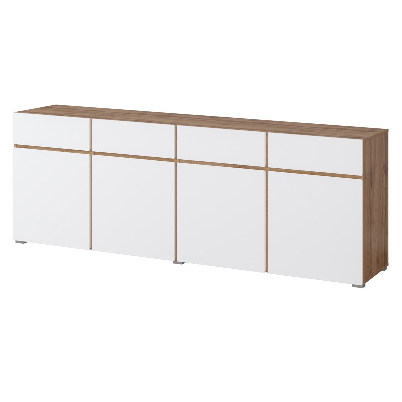 Buffet XL HAVANA – 225 cm – 4 portes et 4 tiroirs – Chêne et blanc – Design moderne sans poignées