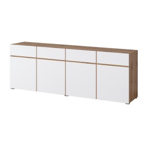 Buffet XL HAVANA – 225 cm – 4 portes et 4 tiroirs – Chêne et blanc – Design moderne sans poignées