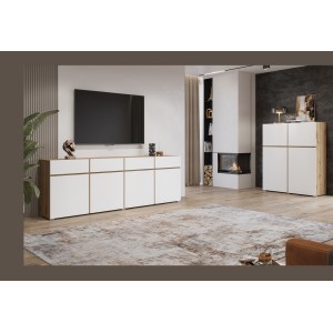 Buffet XL HAVANA – 225 cm – 4 portes et 4 tiroirs – Chêne et blanc – Design moderne sans poignées
