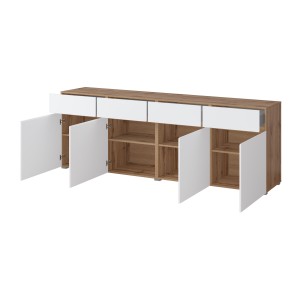 Buffet XL HAVANA – 225 cm – 4 portes et 4 tiroirs – Chêne et blanc – Design moderne sans poignées
