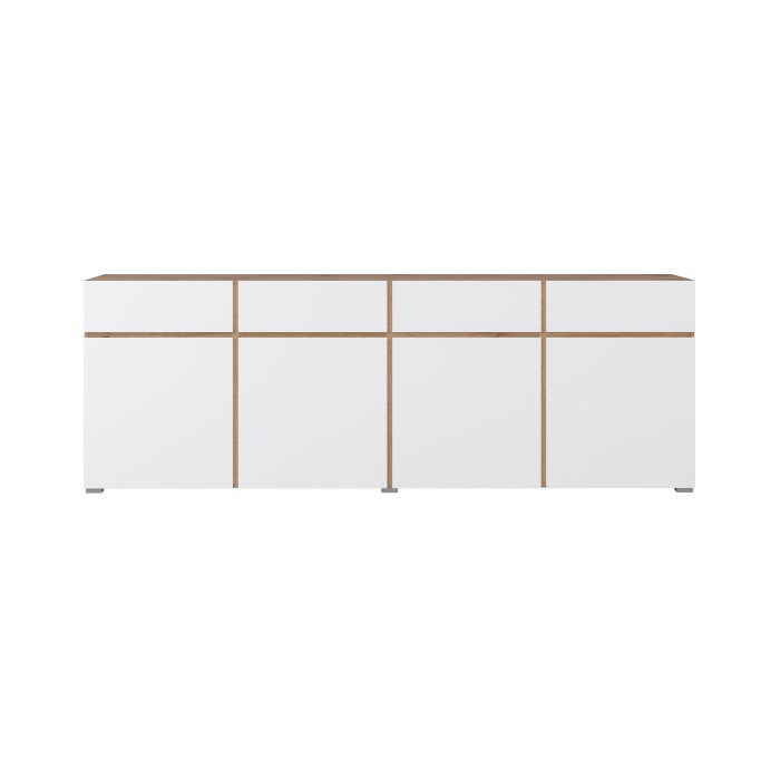 Buffet XL HAVANA – 225 cm – 4 portes et 4 tiroirs – Chêne et blanc – Design moderne sans poignées