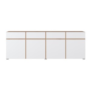 Buffet XL HAVANA – 225 cm – 4 portes et 4 tiroirs – Chêne et blanc – Design moderne sans poignées