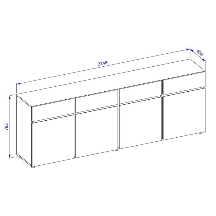 Buffet XL HAVANA – 225 cm – 4 portes et 4 tiroirs – Chêne et blanc – Design moderne sans poignées