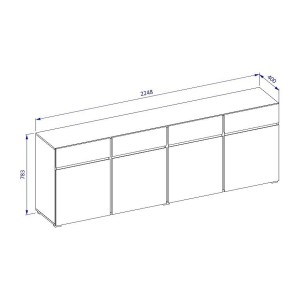Buffet XL HAVANA – 225 cm – 4 portes et 4 tiroirs – Chêne et blanc – Design moderne sans poignées