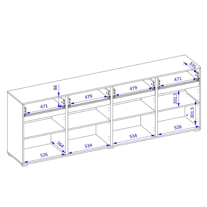 Buffet XL HAVANA – 225 cm – 4 portes et 4 tiroirs – Chêne et blanc – Design moderne sans poignées