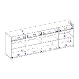 Buffet XL HAVANA – 225 cm – 4 portes et 4 tiroirs – Chêne et blanc – Design moderne sans poignées