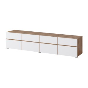 Meuble TV XL HAVANA – 225 cm – 4 portes abattantes et 4 tiroirs – Chêne et blanc – Design moderne