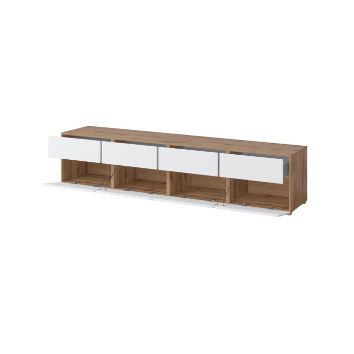 Meuble TV XL HAVANA – 225 cm – 4 portes abattantes et 4 tiroirs – Chêne et blanc – Design moderne