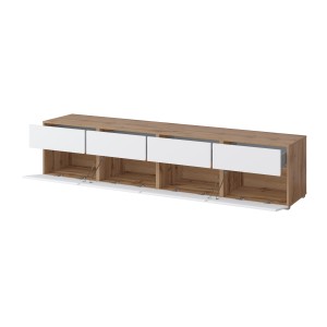 Meuble TV XL HAVANA – 225 cm – 4 portes abattantes et 4 tiroirs – Chêne et blanc – Design moderne
