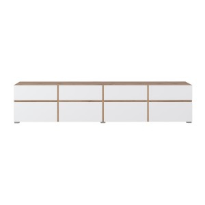 Meuble TV XL HAVANA – 225 cm – 4 portes abattantes et 4 tiroirs – Chêne et blanc – Design moderne