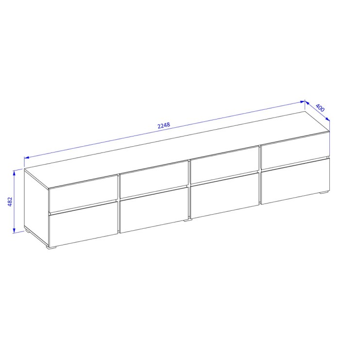 Meuble TV XL HAVANA – 225 cm – 4 portes abattantes et 4 tiroirs – Chêne et blanc – Design moderne