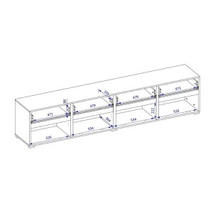 Meuble TV XL HAVANA – 225 cm – 4 portes abattantes et 4 tiroirs – Chêne et blanc – Design moderne