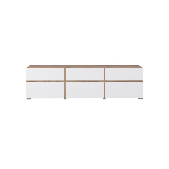 Meuble TV HAVANA – 180 cm – 3 portes abattantes et 3 tiroirs – Chêne et blanc – Design contemporain