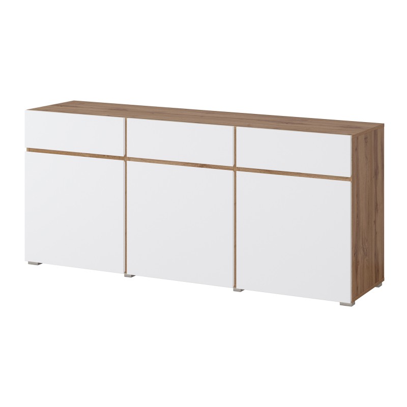 Buffet HAVANA – 180 cm – 3 portes battantes et 3 tiroirs – Chêne et blanc – Design contemporain