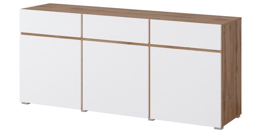 Buffet HAVANA – 180 cm – 3 portes battantes et 3 tiroirs – Chêne et blanc – Design contemporain