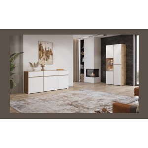Buffet HAVANA – 180 cm – 3 portes battantes et 3 tiroirs – Chêne et blanc – Design contemporain