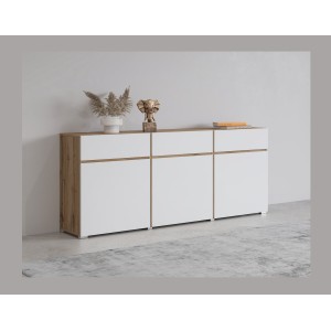 Buffet HAVANA – 180 cm – 3 portes battantes et 3 tiroirs – Chêne et blanc – Design contemporain