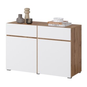 Buffet HAVANA – 120 cm – 2 portes battantes et 2 tiroirs – Chêne et blanc – Design moderne