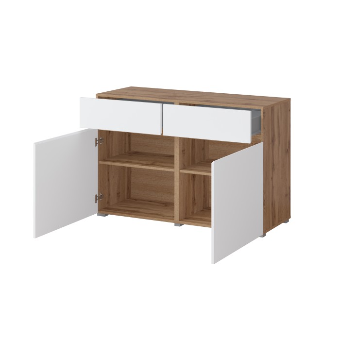 Buffet HAVANA – 120 cm – 2 portes battantes et 2 tiroirs – Chêne et blanc – Design moderne