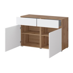 Buffet HAVANA – 120 cm – 2 portes battantes et 2 tiroirs – Chêne et blanc – Design moderne