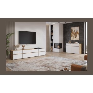 Buffet HAVANA – 120 cm – 2 portes battantes et 2 tiroirs – Chêne et blanc – Design moderne