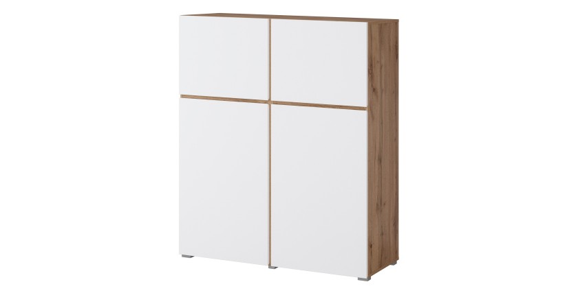 Buffet haut HAVANA – 119,4 cm – 4 portes battantes – Chêne et blanc – Design minimaliste et moderne