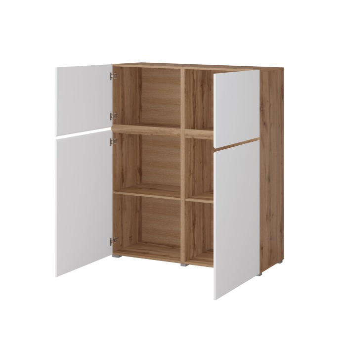 Buffet haut HAVANA – 120cm – 4 portes battantes – Chêne et blanc – Design minimaliste et moderne