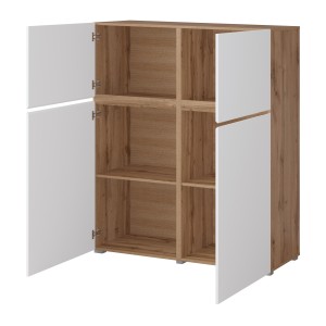 Buffet haut HAVANA – 120cm – 4 portes battantes – Chêne et blanc – Design minimaliste et moderne