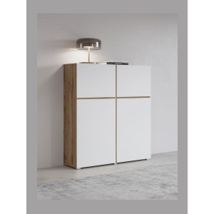Buffet haut HAVANA – 120cm – 4 portes battantes – Chêne et blanc – Design minimaliste et moderne